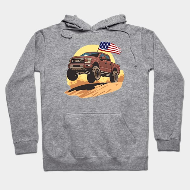 F150 car truck offroad jump on desert brown Hoodie by creative.z